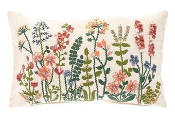 Rectangular Summertime Flower Cushion with colorful embroidered floral design by Source for the Goose, Devon.