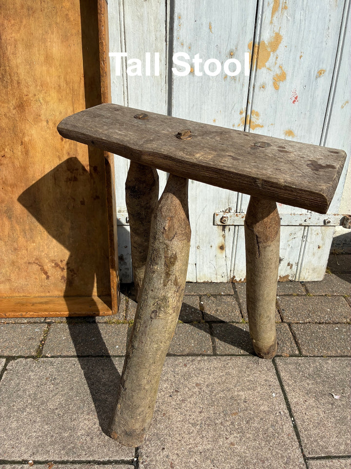 Handmade Wooden Bodger Stool with rough hewn finish, perfect for a rustic decor, Source for the Goose, Devon.