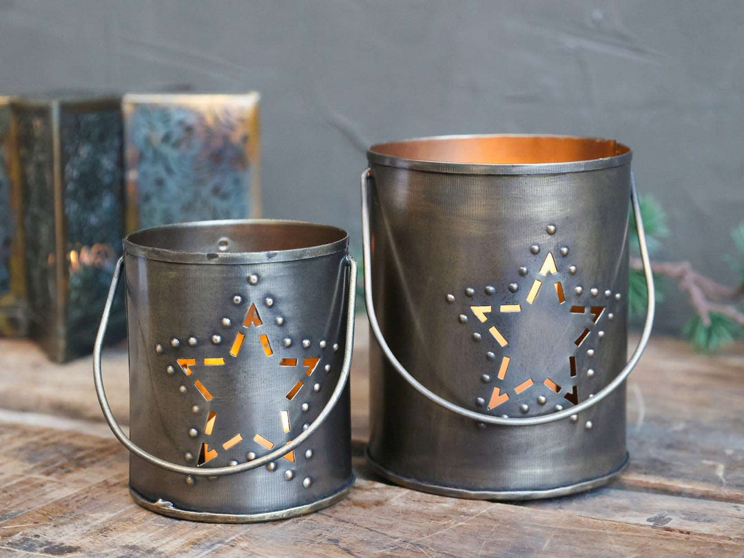 cut out star design Brass Hurricane Candle Holder for sale at Source for the Goose, Devon