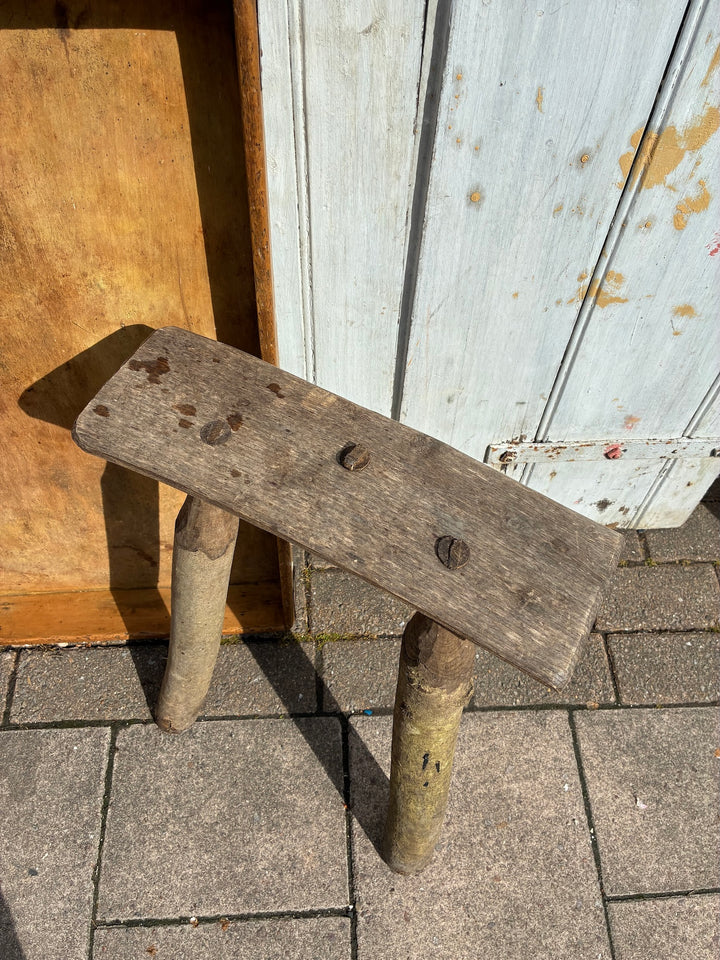 Rustic Handmade Wooden Bodger Stool with three sturdy legs, perfect for authentic natural charm in any space.