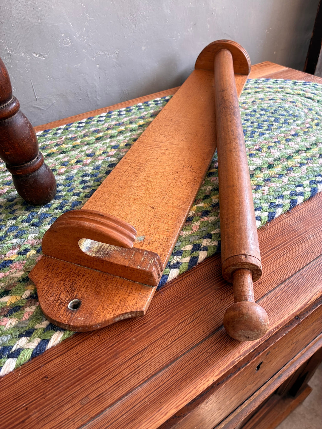 Vintage French wooden towel holder with lift-out rail, ideal for kitchens or bathrooms, by Source for the Goose, Devon.