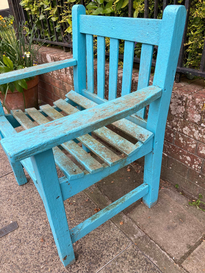 Vintage Blue Wooden Garden Chair for sale at Source for the Goose, Devon
