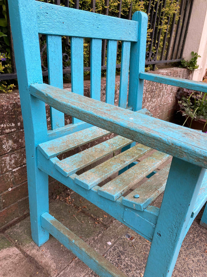 slatted seat and back on secondhand wooden garden chair