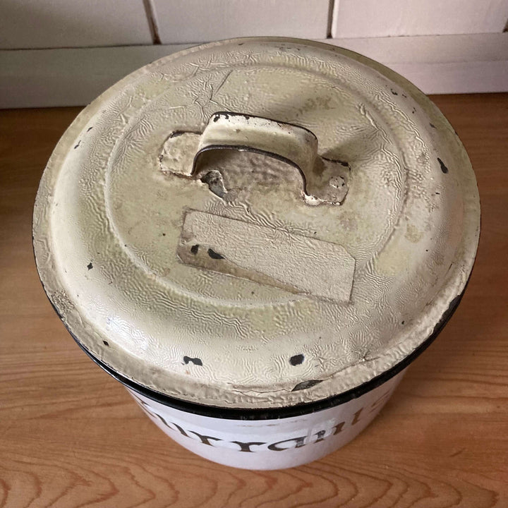 Various Vintage Enamel Kitchen Canisters