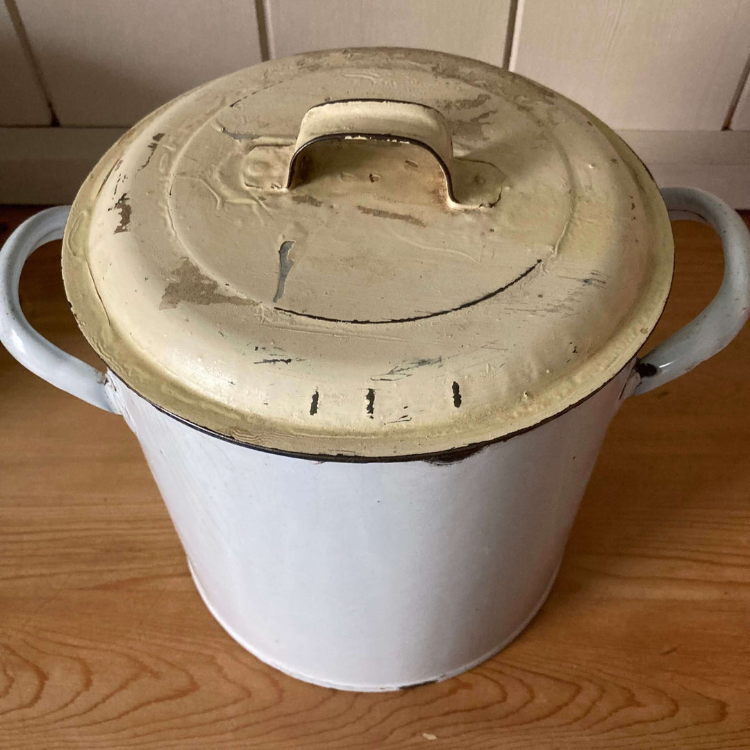 Various Vintage Enamel Kitchen Canisters