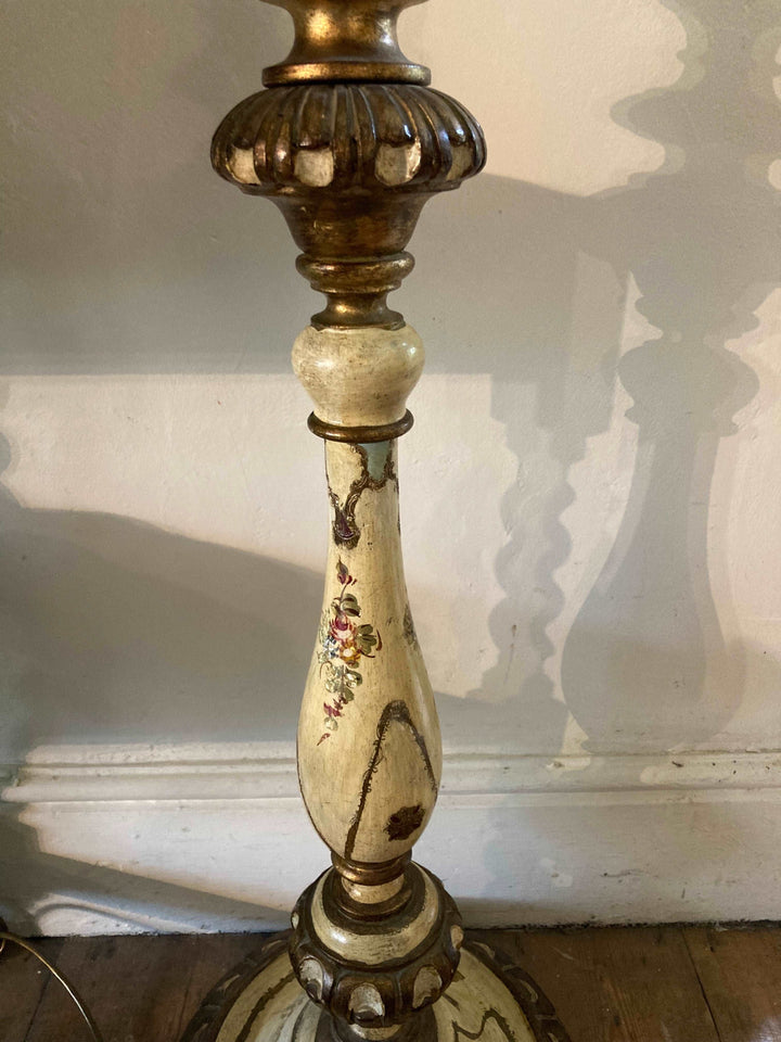 cream and gilded lamp base with hand painted floral decor