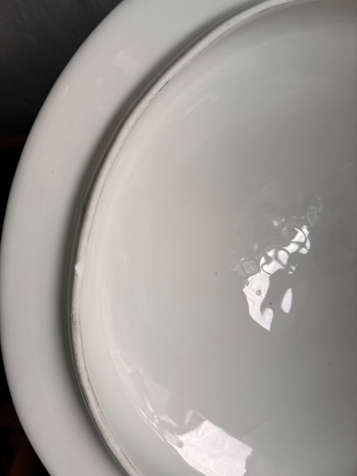 Vintage White Porcelain French Tureen interior view showcasing its elegant shine and smooth surface details.