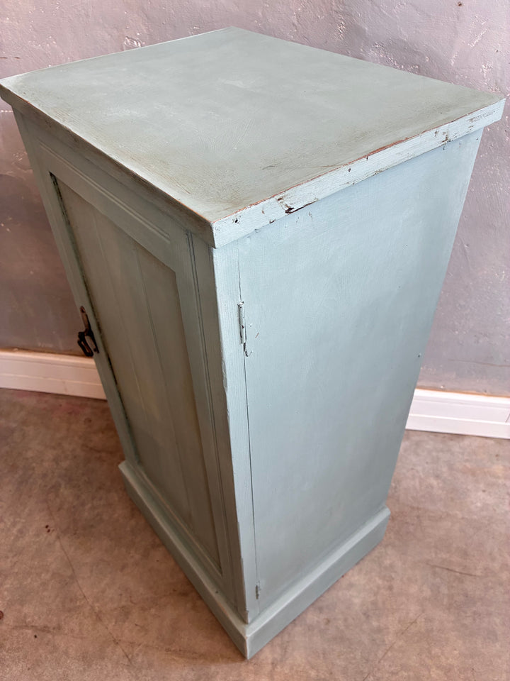 Vintage painted pot cupboard in duck egg blue with rustic charm and antique brown wax finish.