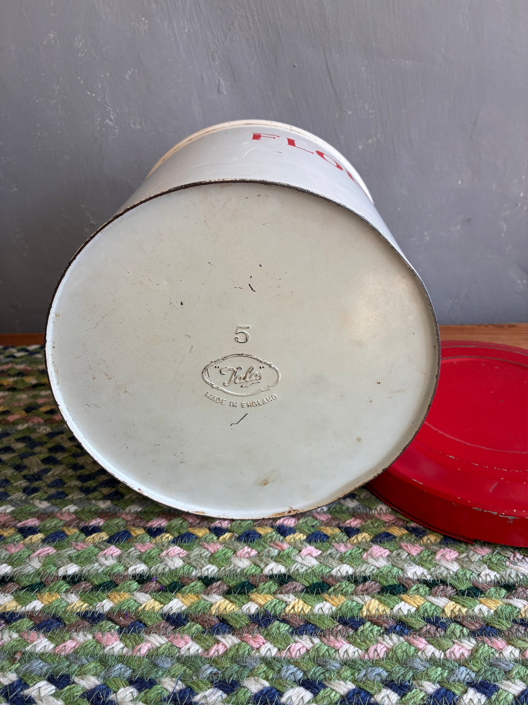 Vintage Tala flour bin base with distinctive lettering, showcasing nostalgic design from the 1960s, Source for the Goose Devon.