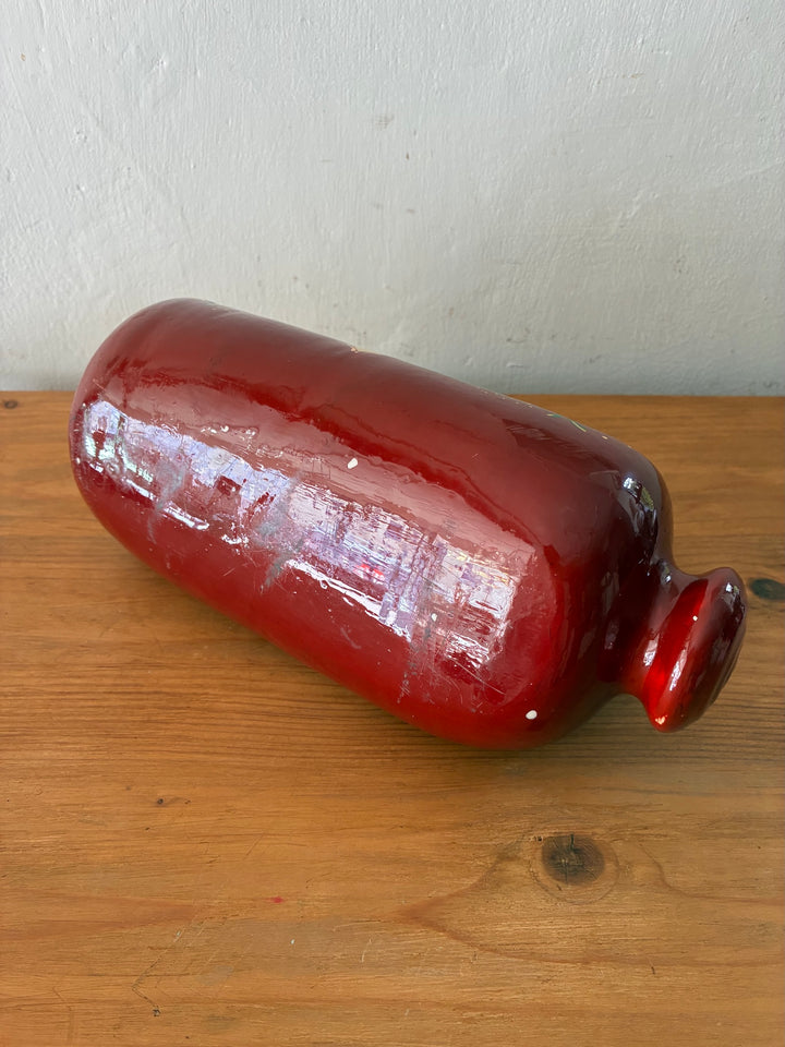 Vintage Royal Doulton Stoneware Foot Warmer - Painted Toleware on a wooden surface, showcasing its rich red color and classic design.
