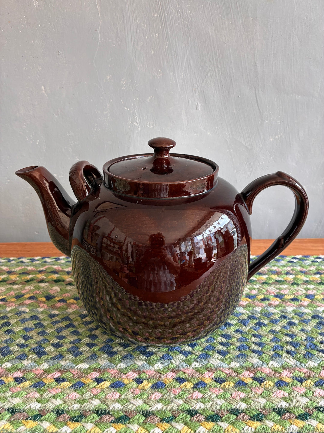 Vintage 6 Pint Brown Betty Teapot with two handles, ideal for tea lovers, from Source for the Goose, Devon.