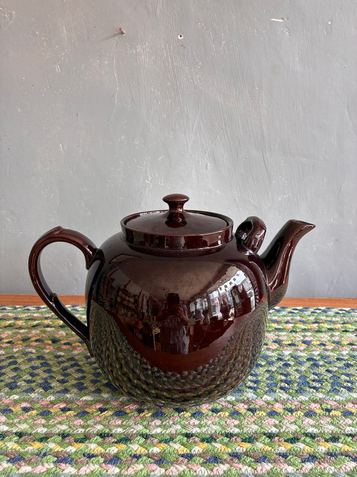 Vintage 6 Pint Brown Betty Teapot in glossy brown finish, ideal for tea lovers and charming décor from Source for the Goose, Devon.