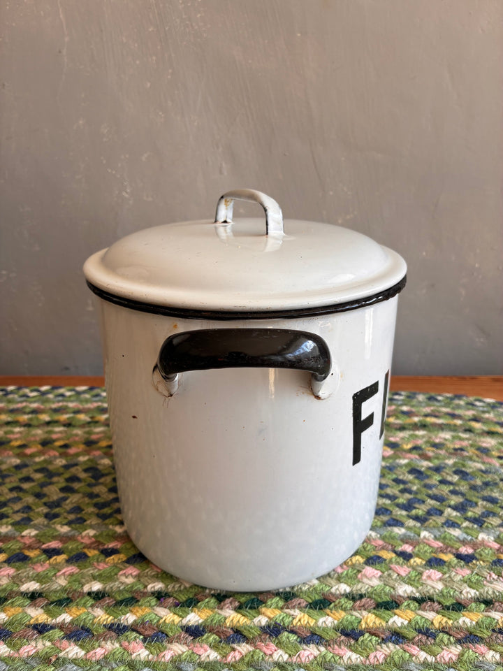 Vintage White and Black Flour Bin from Source for the Goose, Devon, showcasing retro design and nostalgic charm.