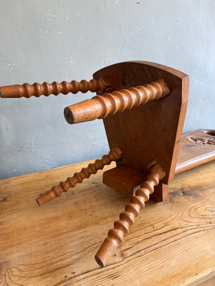 Vintage Spinning Chair with turned bobbin legs and light oak finish, showcasing authentic vintage charm.