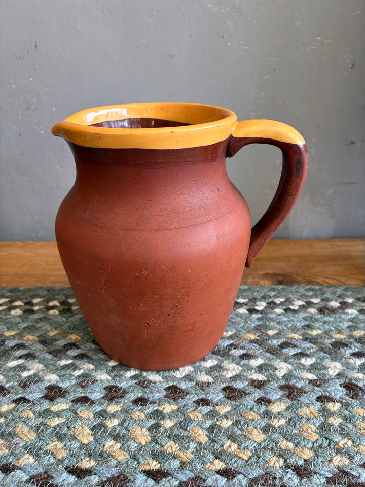 Vintage Terracotta Jug - Yellow Glaze Rim showcasing rustic charm with yellow-glazed rim and traditional design.