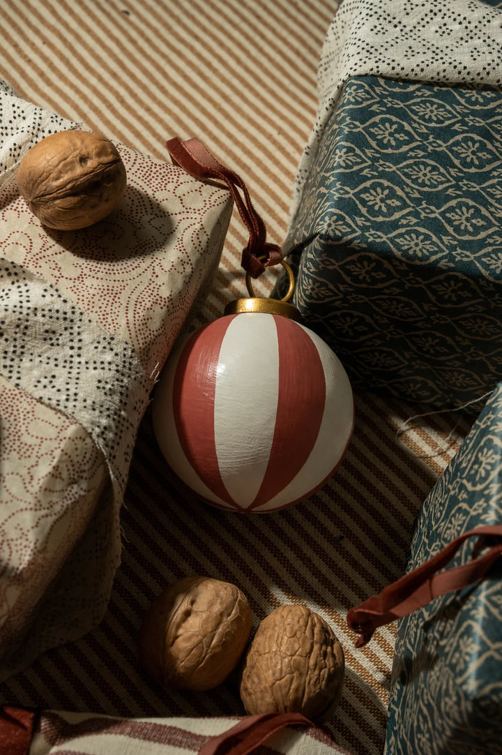 Set of Three Hand-Painted Baubles with Velvet Ribbon - Winter Berry or Pine Green