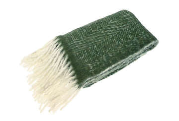 Wool Blend Olive Green Throw with lamb's tail tassels, perfect for cozy nights and autumn decor.
