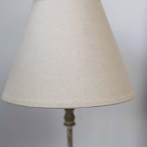 wooden small table lamp with linen shade at Source for the Goose 
