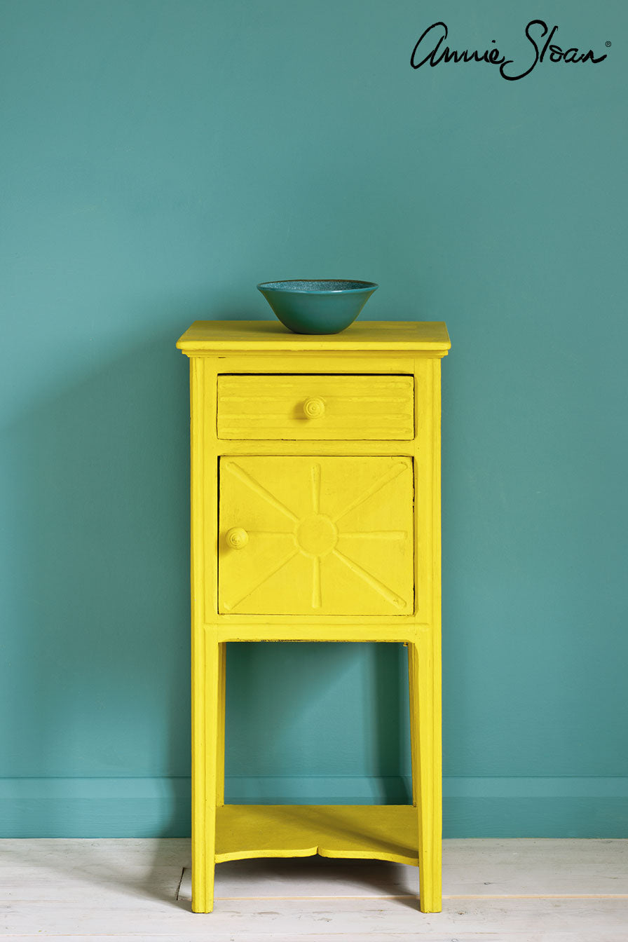 small pot cupoard painted in English Yellow chalk paint by Annie Sloan