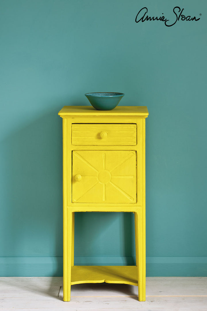 small pot cupoard painted in English Yellow chalk paint by Annie Sloan