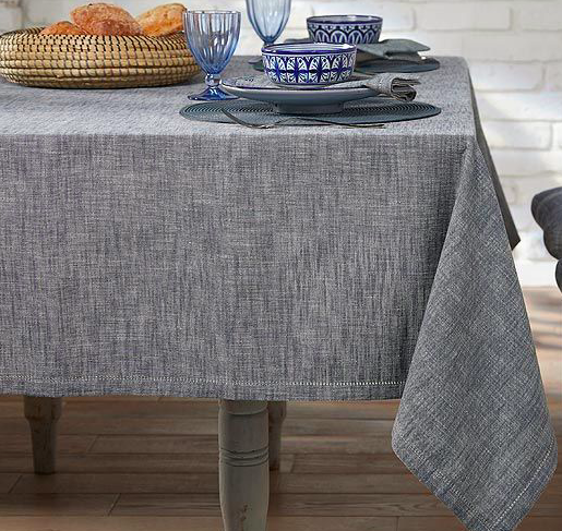 Flint Blue Chambray Napkin and Tablecloth at Source for the Goose, Devon
