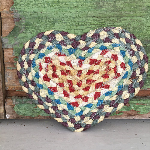 Jute Heart Shaped Coaster in Carnival from The Braided Rug Company