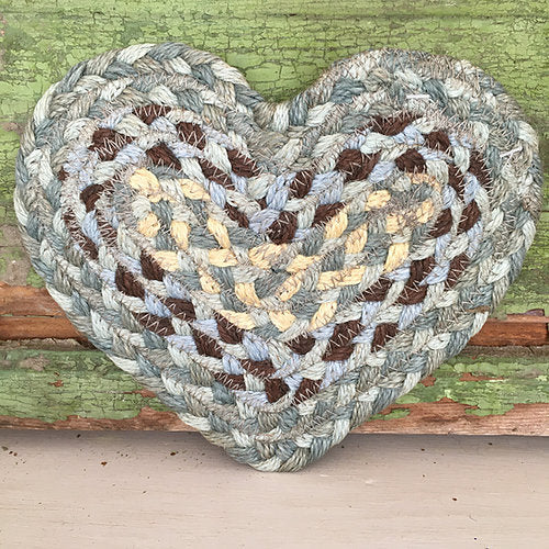 Heart shaped coaster in Seaspray from The Braided Rug Company