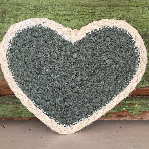 Jute Heart Shaped Coaster in Thistle Blue by The Braided Rug Company