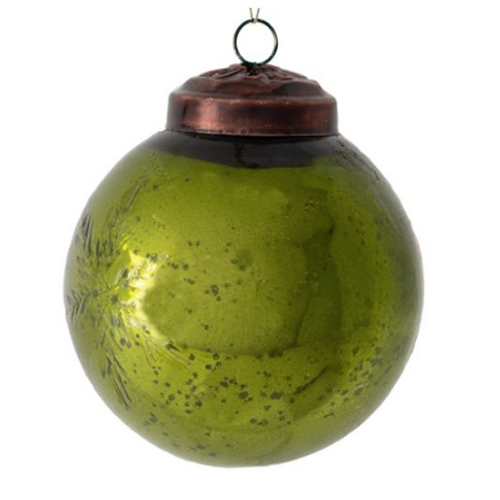 Green etched glass bauble by Grand Illusions