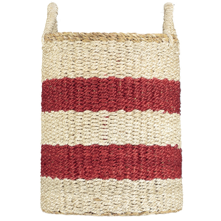 red stripe laundry basket by the braided rug company