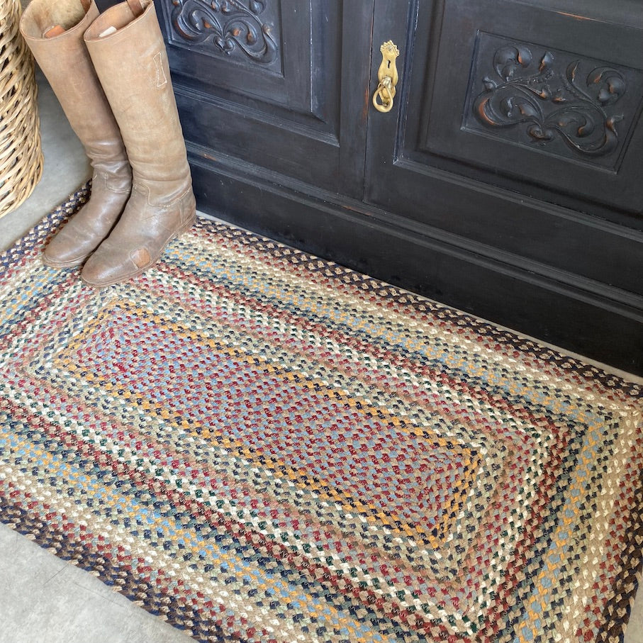 Rectangle Misty Blue Braided Rug at Source for the Goose, Devon