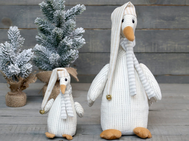 pair of linen stripe soft bodied goose decoration