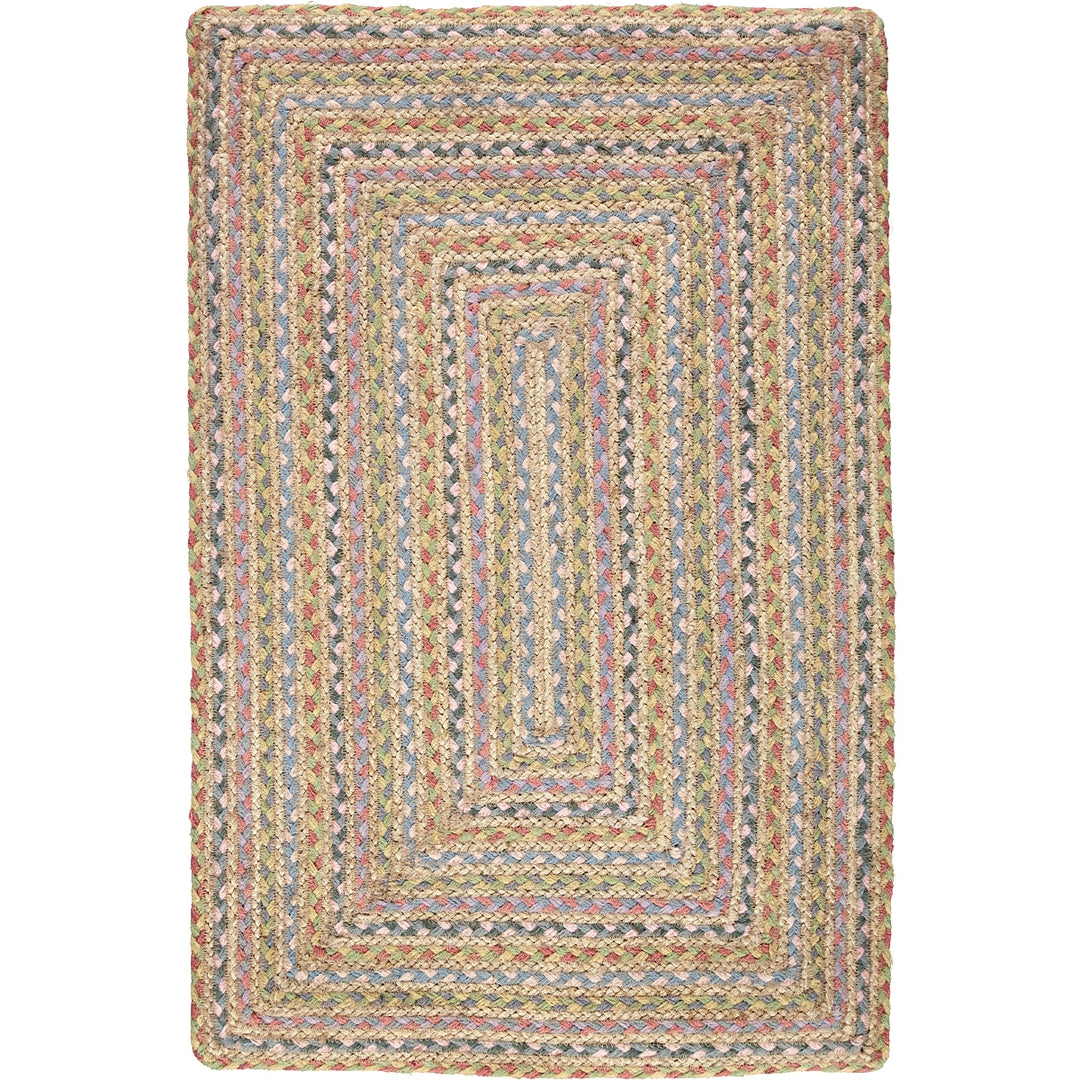 Pastel Fairisle Rectangle organic jute braided rug at Source for the Goose, South Molton, Devon