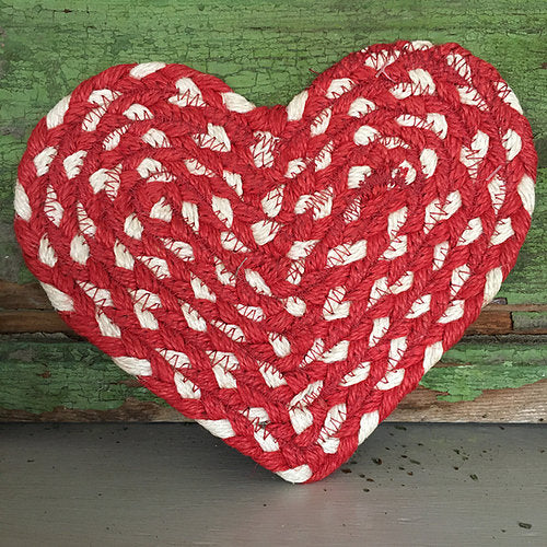Jute Red and White Heart Shaped Coaster by The Braided Rug Company