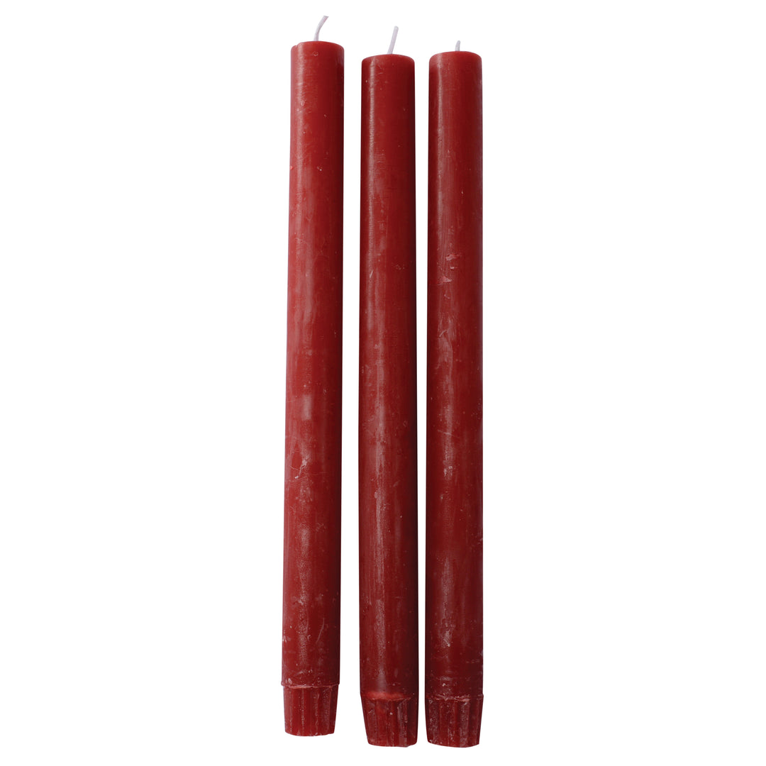 Set of three rustic lipstick red dinner candle