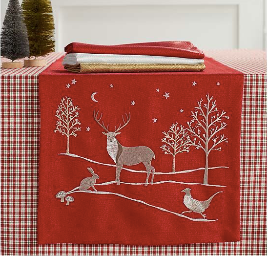 Waltons of Yorkshire Red Embroidered Stag Table Runner at Source for the Goose 