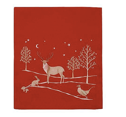 Red Embroidered Stag Table Runner by Waltons of Yorkshire for sale at Source for the Goose 