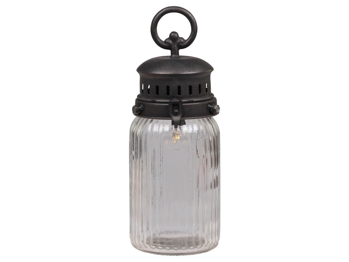 Rustic Ribbed Glass Lantern With Led Bulb for sale at Source for the Goose, Devon