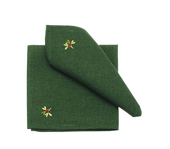 Set of Two Green Christmas Napkins with Holly Berry Design for sale at Source for the Goose, Devon, UK