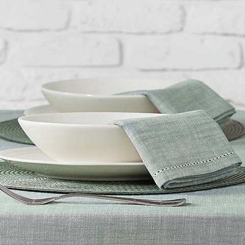 Waltons of Yorkshire Moss Green Chambray Tableware at Source for the Goose, Devon
