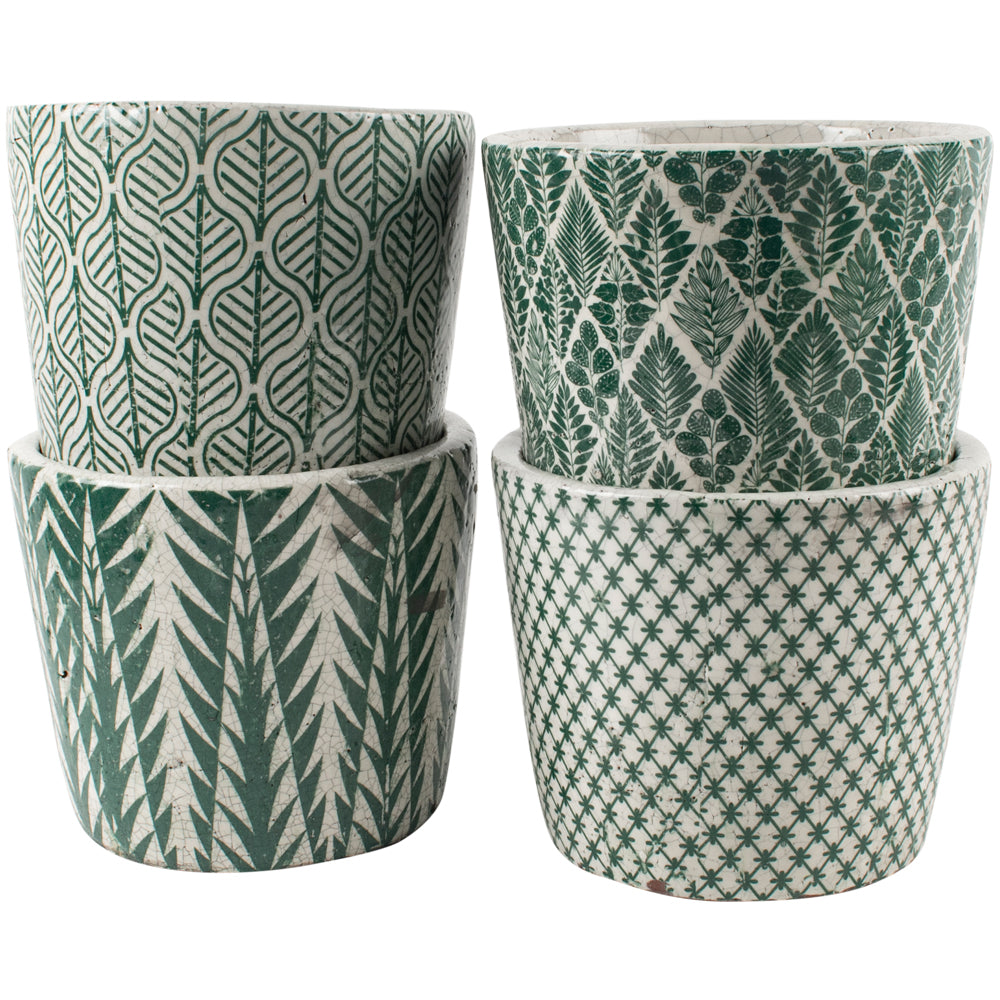 large-green and white dutch style flowerpots