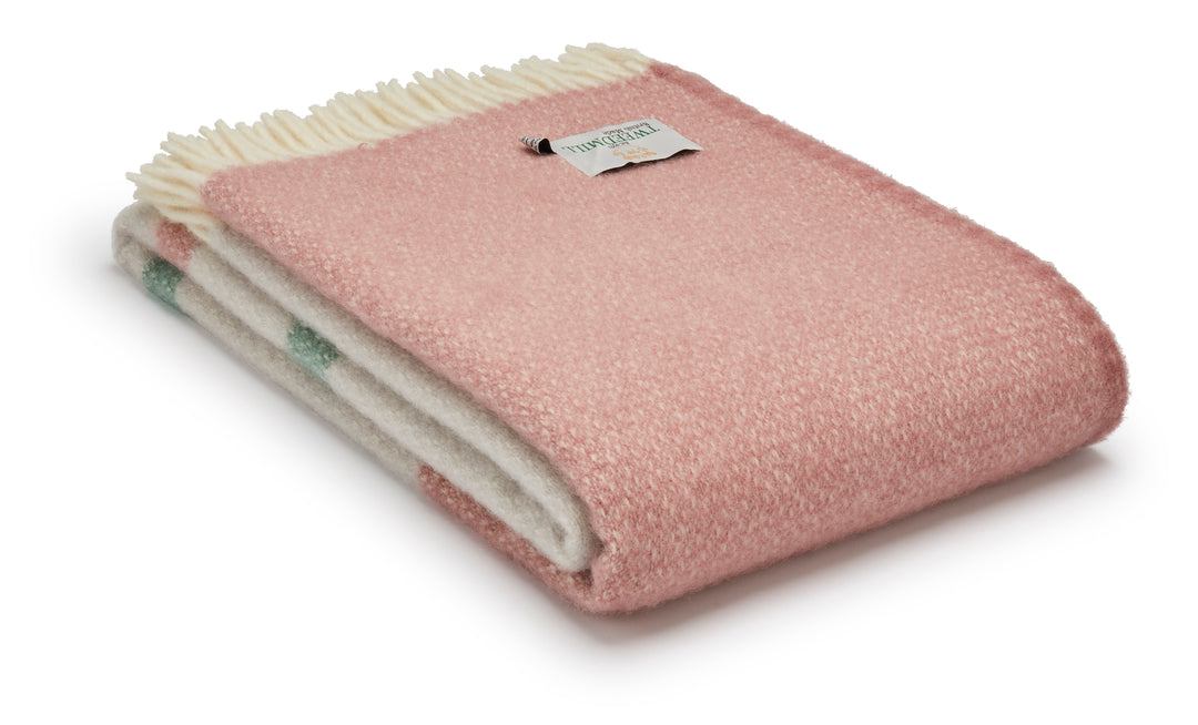 pink and green stripe on cream background woolen blanket by Tweedmill