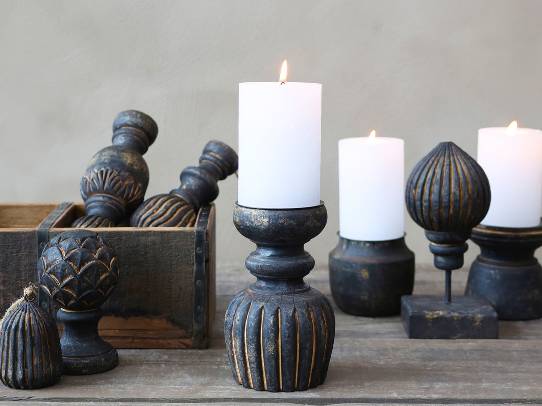 small coal black wooden candle holder for sale at Source for the Goose, Devon, UK