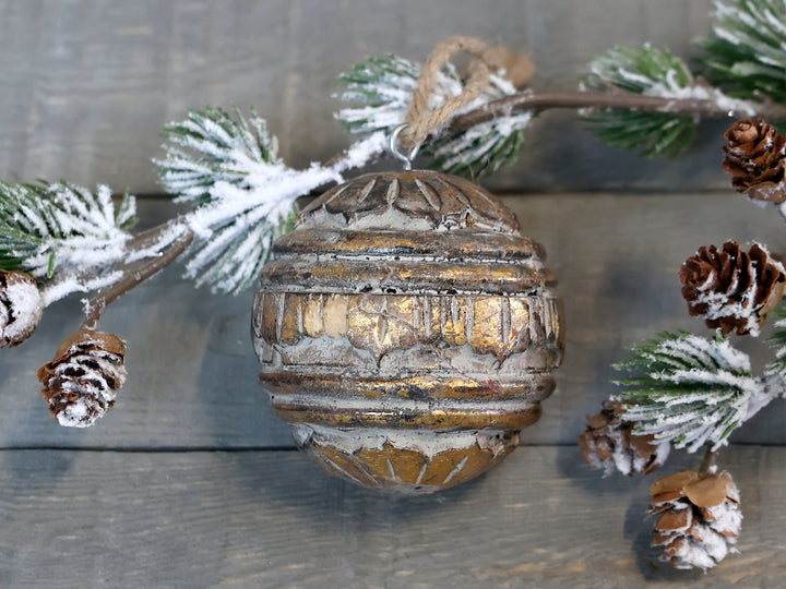 Old gold rustic Christmas bauble by Chic Antique