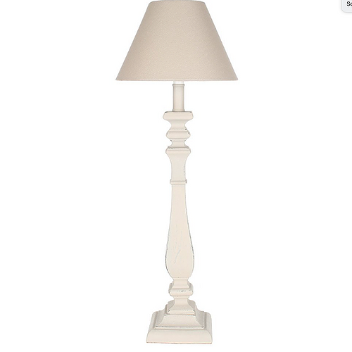 Grand Illusions grey washed wooden lamp with linen shade