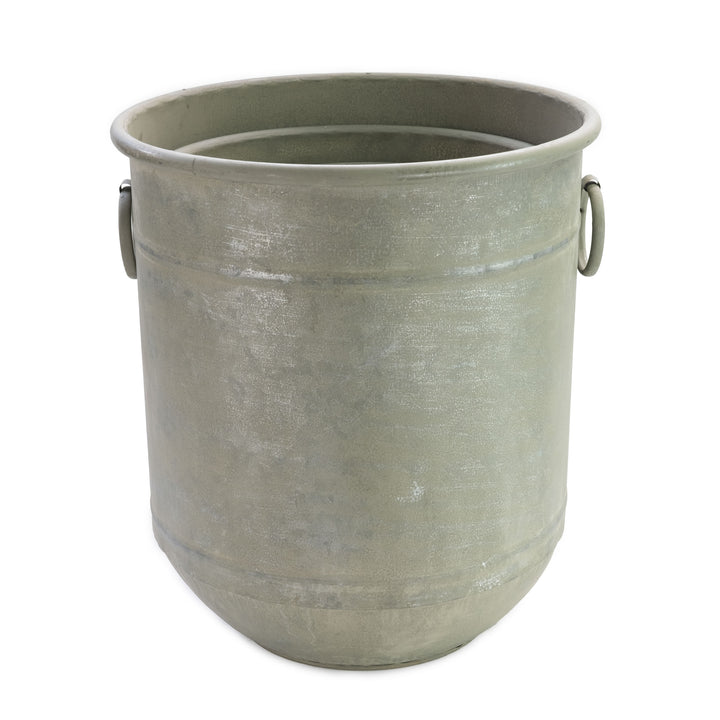 Galvanised Planter with Verdigris Finish with curved base and handles