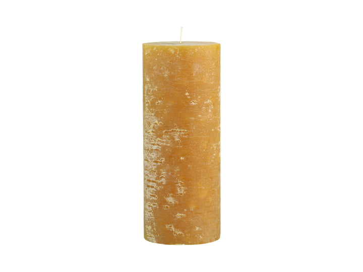large mustard yellow marbled pillar candle