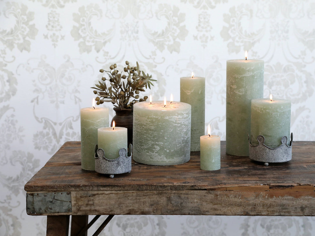 sage green pillar candle for sale at Source for the Goose, Devon