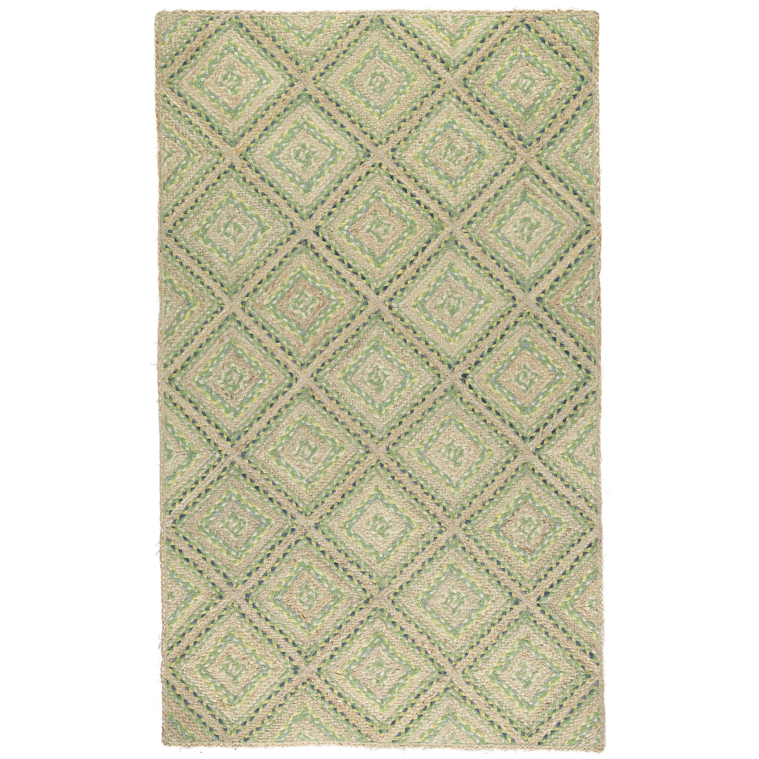 Mint Green Mosaic Rug rectangular with diamond design made from organic jute