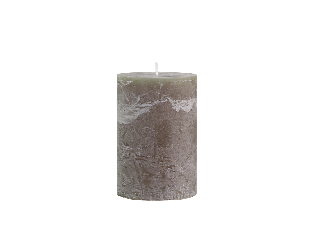 Olive green marbled effect pillar candle